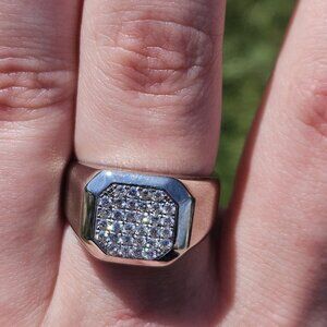 14KT White Gold Pave Diamond Signet Style Wide Band Ring 0.46TCW Size 9